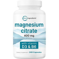 Micro Ingredients Magnesium Citrate 400mg, 240 Capsules | with Vitamin D3 1000IU & B6 | Muscle, Heart & Digestive Health | Elemental Mineral & Vitamins Complex | Non-GMO