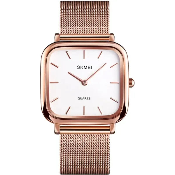 SKMEI Women Elegant Stainless Soft Straps Modern Luxury Watch Rose Gold-1555