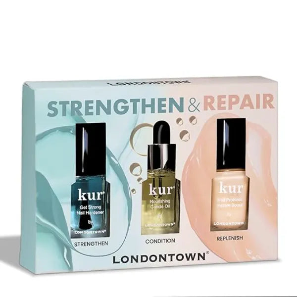 LONDONTOWN Strengthen & Repair Trio Strengthening Moisturizing Nail Care for Healthy Growth Treatment for Damaged Nail Conditioning Set for Long Healthy Regrowth