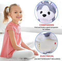ELECDON Plush Interactive Toy, Electronic Pet, Plush Husky Dog Toy, Interactive Pet Dog, Plush Husky Dog Toy, Can Walking, Barking, Tail Wagging, Stretching, Companion Animal for Kids