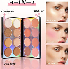ChicAbode 16 Colors Blush Contour Highlighter Makeup Palette, All-in-One Shimmer Silky Matte Mineral Blush Powder Palette, Face Sculpting Bronzer Blusher Illuminator Palette for a Natural Glowing