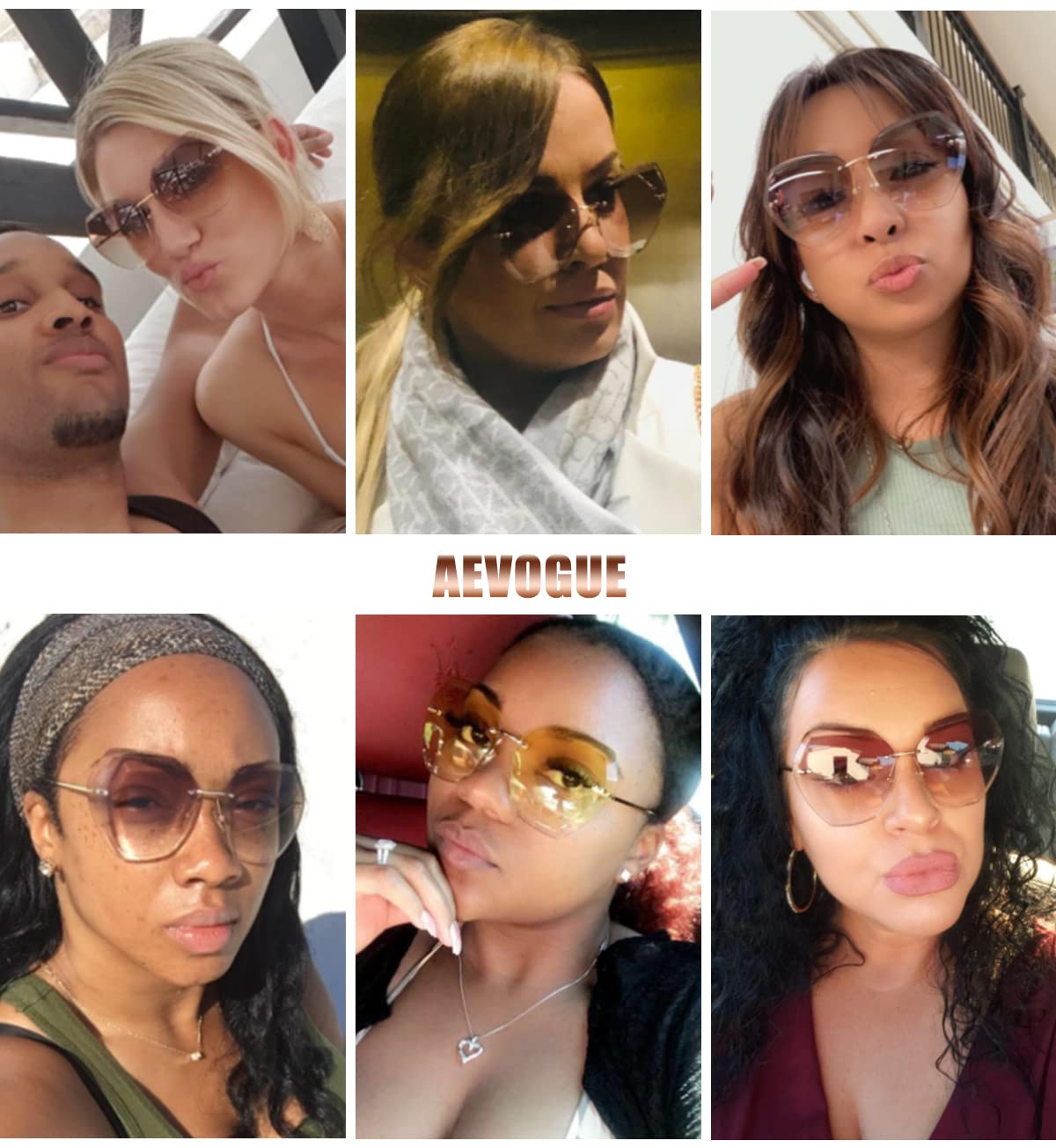 AEVOGUE Oversized Rimless Diamond Cutting Sunglasses for Women (AE0534) - Blue/Brown