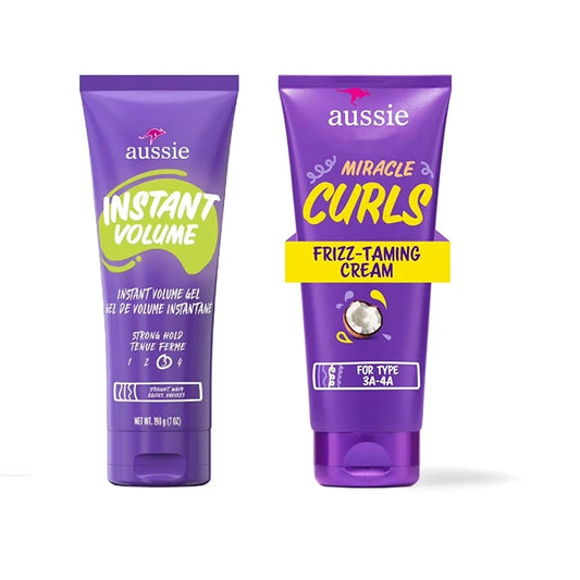 Aussie Hair Styling Variety Pack - Instant Volume Gel & Miracle Curls Cream, with Wavy & Curly Hair, Sulfate-Free, 2 (Pack)
