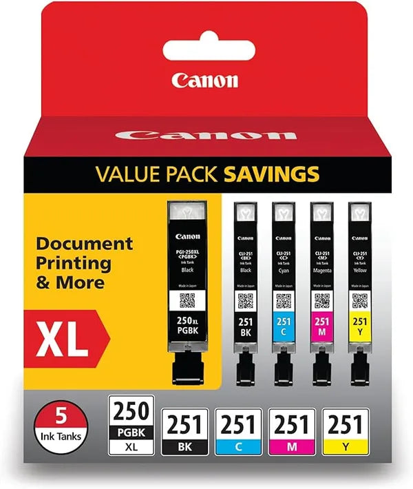 Canon PGI-250 XL / CLI-251 5-Pack Ink Cartridge Tank Value Pack