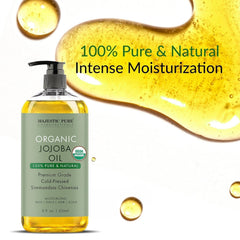 Majestic Pure Organic Jojoba Oil - Large 236 ML | 100% Pure and Natural, Cold-Pressed | Moisturizing for Skin Care, Massage, Hair Care, and to Dilute Essential Oils