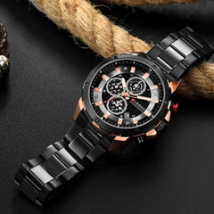 CURREN Mens Watches, Quartz Analog Calendar,Wrist Watch for Men, Fashion Waterproof Stainless Steel Band-Black rose