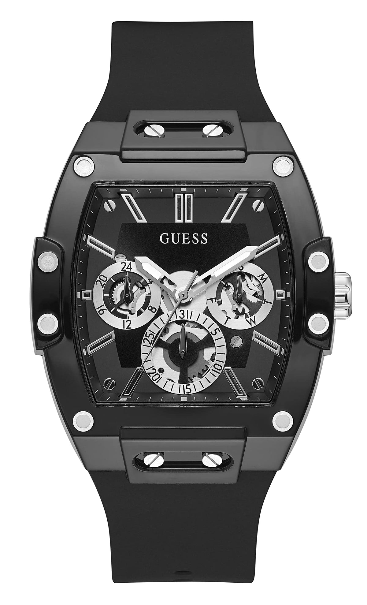 GUESS US Black and Silver-Tone Multifunction Watch, one