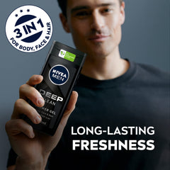 NIVEA MEN 3in1 Shower Gel Body Wash, Cleansing DEEP Micro-Fine Clay, Woody Scent, 250ml (Pack of 2)