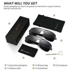 SUNGAIT Men's Polarized Square Aviator Sunglasses Durable Metal Frame for Fishing Driving Golf 100% UV Protection