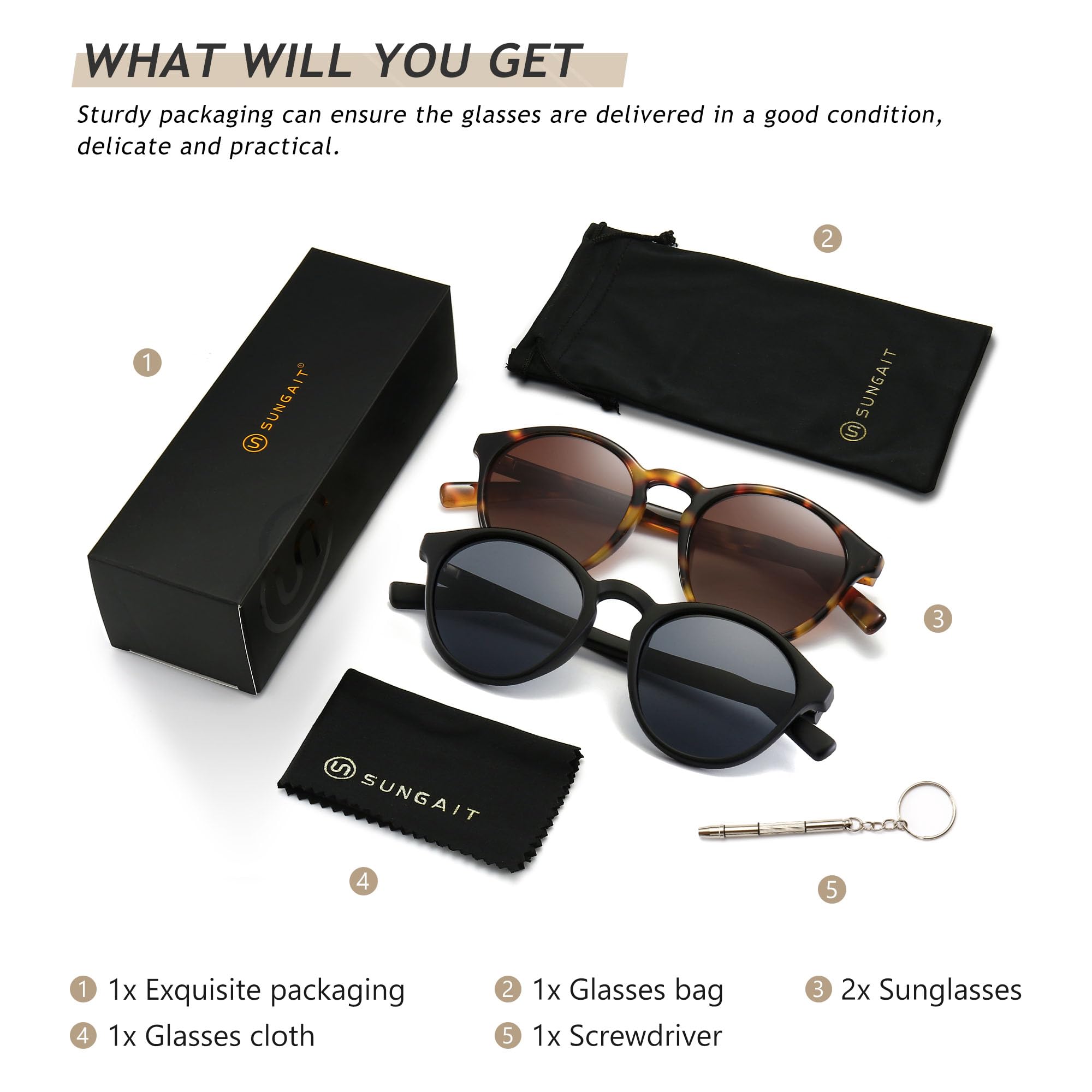 SUNGAIT Women's Classic Vintage Round Polarized Sunglasses Retro Style UV400 SGT166