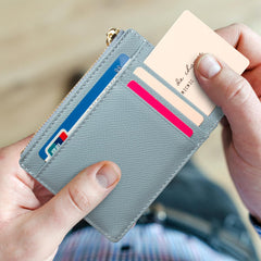Valentoria slim rfid blocking card holder small pocket wallet keychian zipper coin purse minimalist leather cash & coin & cards case for women men, blue, s, 801, T801