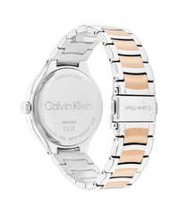 CALVIN KLEIN WOMEN'S SILVER WHITE DIAL STAINLESS STEEL & IONIC PLATED ROSE GOLD STEEL BRACELET WATCH - 25100049