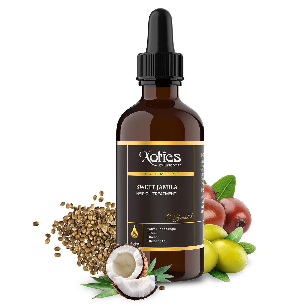 Xotics Sweet Jamila Hair Oil - Natural Kasmere Hair Growth Oil, Enriched with Hempseed, Argan & Coconut Oil, Perfect Hair Oil for curly Frizzy Hair & Dry Hair - Organic Hair Oil for Black women (4oz)