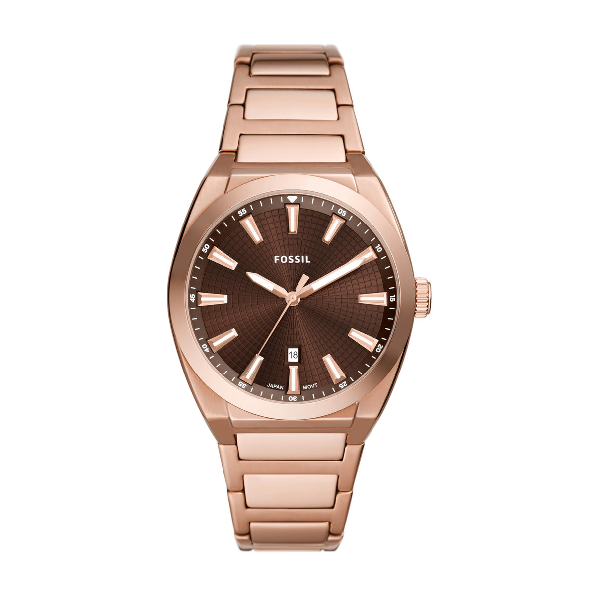 Fossil Men's Everett Quartz Stainless Steel Three-Hand Watch, Color: Rose Gold/Chocolate (Model: FS6028)