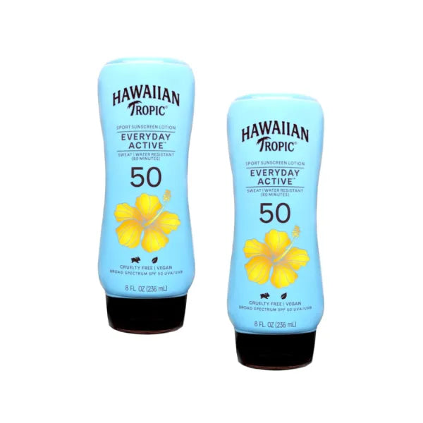 Hawaiian Tropic Everyday Active Sunscreen Lotion SPF 50, Water-Resistant, Broad Spectrum UVA/UVB Protection, 8 fl oz (Pack of 2)
