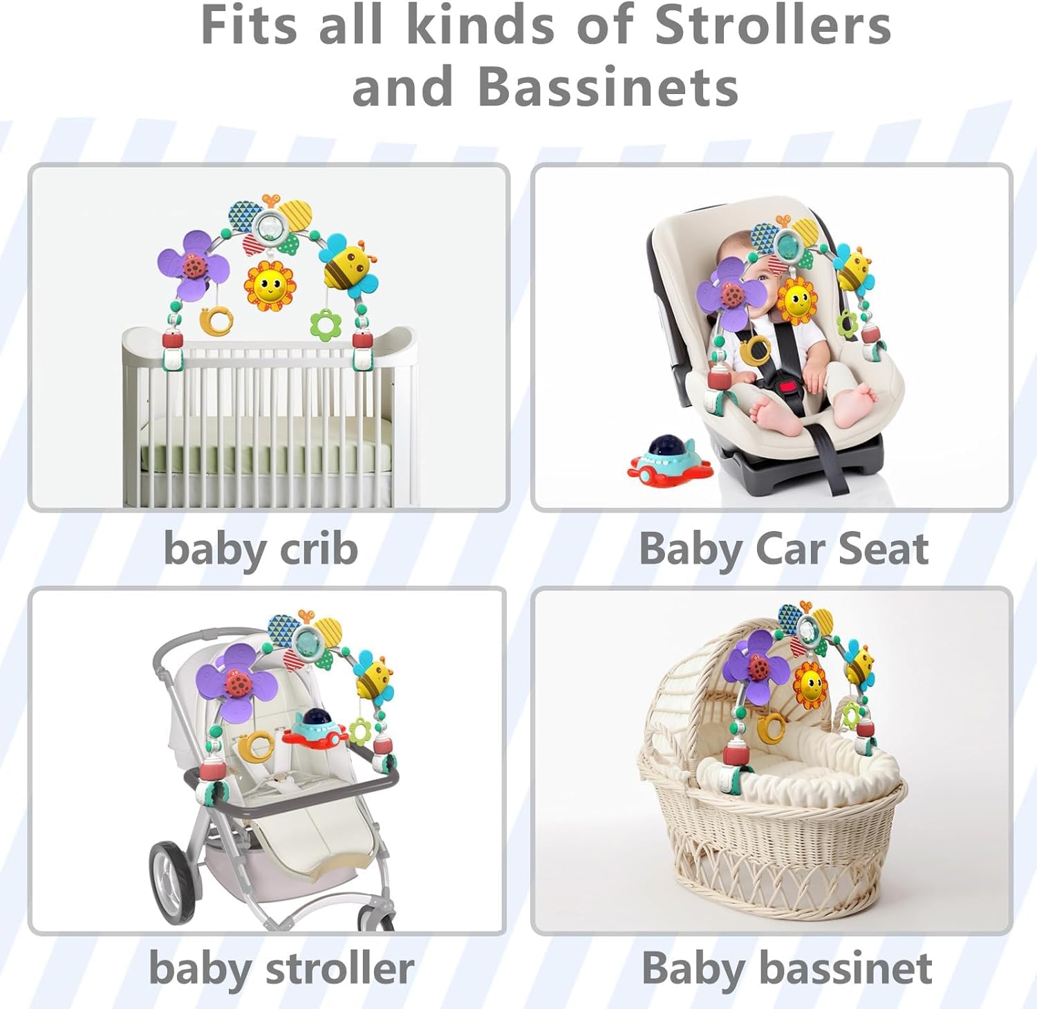 Musical Baby Stroller Arch Toys, Travel Car Seat Toys, Baby Play Arch Crib Accessory Toys,Travel Arch Bassinet Toys for Infant & Toddlers, Pram Activity Arch Bar Toys for Babies Infants ﻿