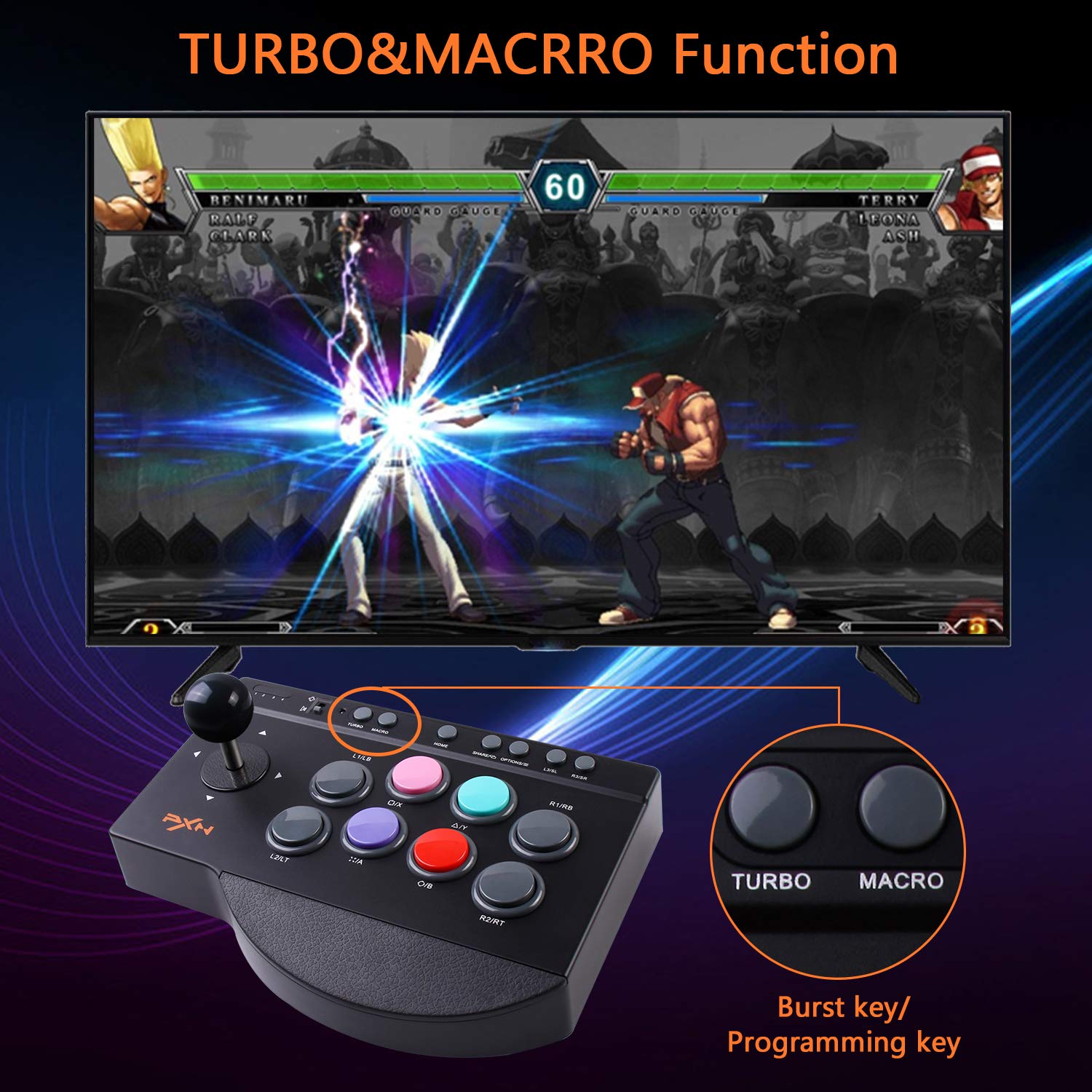 Arcade Stick,Street Fighter Fight Stick,with Turbo & Macro Functions USB Arcade Controller,Suitable for PS3 PS4 Xbox ONE Switch PC Arcade Fight Stick PXN