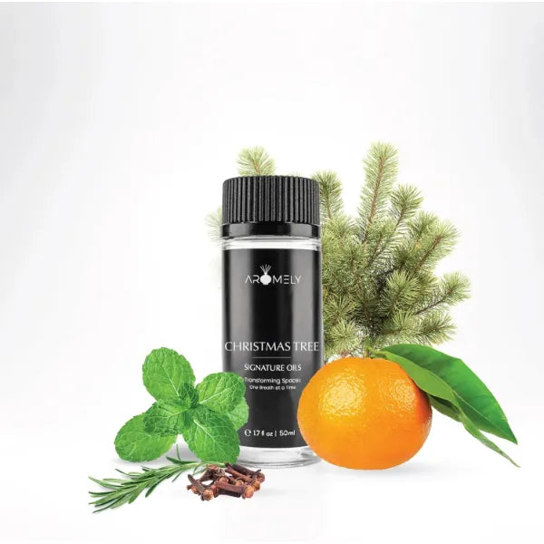 AROMELY Christmas Tree by Aromely Essential Diffuser Oil Blend- Signature Diffuser Aroma Scent - Luxurious Fragrance with Notes of Mandarin, Orange, Rosemary, Eucalyptus, Clove, Amber and Vanilla (50ml)
