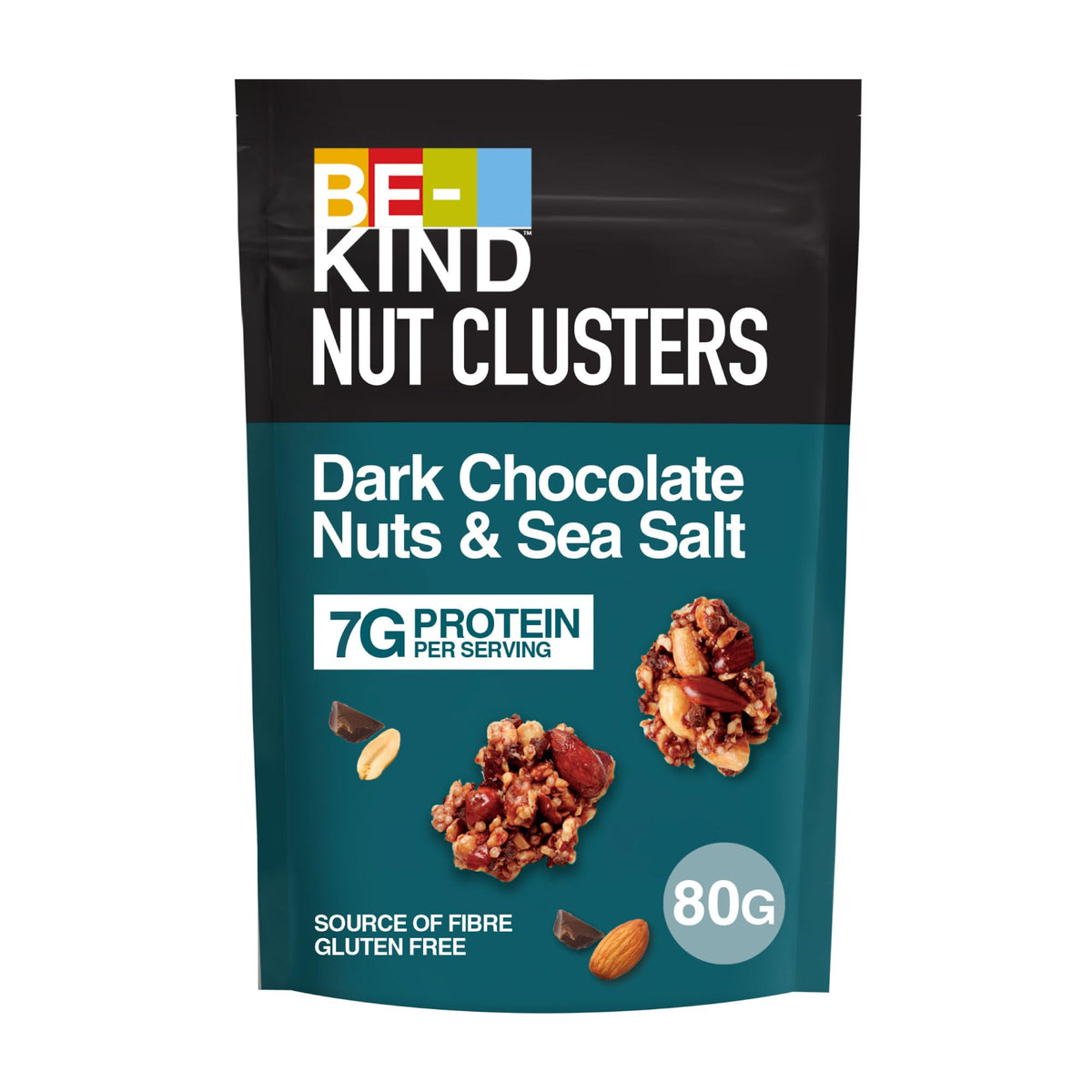 BE-KIND Dark Chocolate Nuts & Sea Salt Nut Clusters, Gluten Free Snacks, High Fibre, No Artificial Preservatives, No Artificial Colors, No Artificial Flavours - 80g