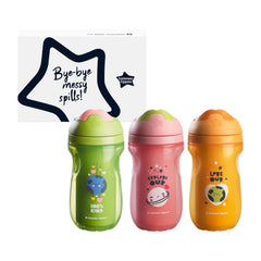 Tommee Tippee Insulated Sippee Cup, Water Bottle for Toddlers, Spill-Proof | 9oz, 12m+, 3 Pack (Pink, Green & Orange)