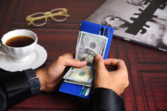 Eagle RFID Money Clip Wallet | Handcrafted New Zealand Leather Wallet | | 6 Card Holder Slots & Cash Clip | Minimalist wallet with Ultra-Slim design | Ultra-soft & Luxurious (Black Indigo)