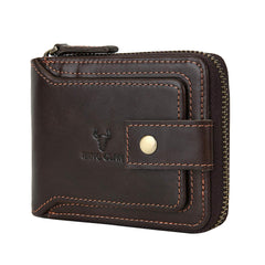 MING CLAN Zipper Wallet Men RFID Blocking Leather Bifold Wallets For Men - Flap ID Window Zip Coin Pocket Mens Zipper Wallets - Big Capacity - Coffee