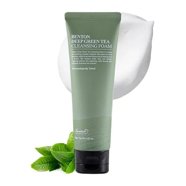 BENTON Deep Green Tea Natural Face Wash (4.23 oz.) Hydrating and Gentle Facial Cleanser for Various Skin types, Korean Foaming Facial Cleanser