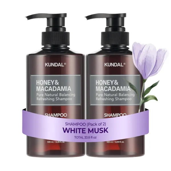 KUNDAL Honey & Macadamia Natural Shampoo [White Musk] Korean Hair Care Shampoo Damage Repair Strengthen, Nourish, with Honey, Argan Oil, Macadamia Oil, Free Paraben & Sulfate 16.9 fl oz (Pack of 2)