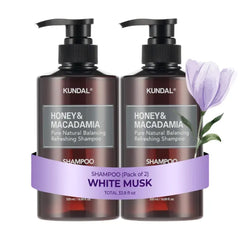 KUNDAL Honey & Macadamia Natural Shampoo [White Musk] Korean Hair Care Shampoo Damage Repair Strengthen, Nourish, with Honey, Argan Oil, Macadamia Oil, Free Paraben & Sulfate 16.9 fl oz (Pack of 2)