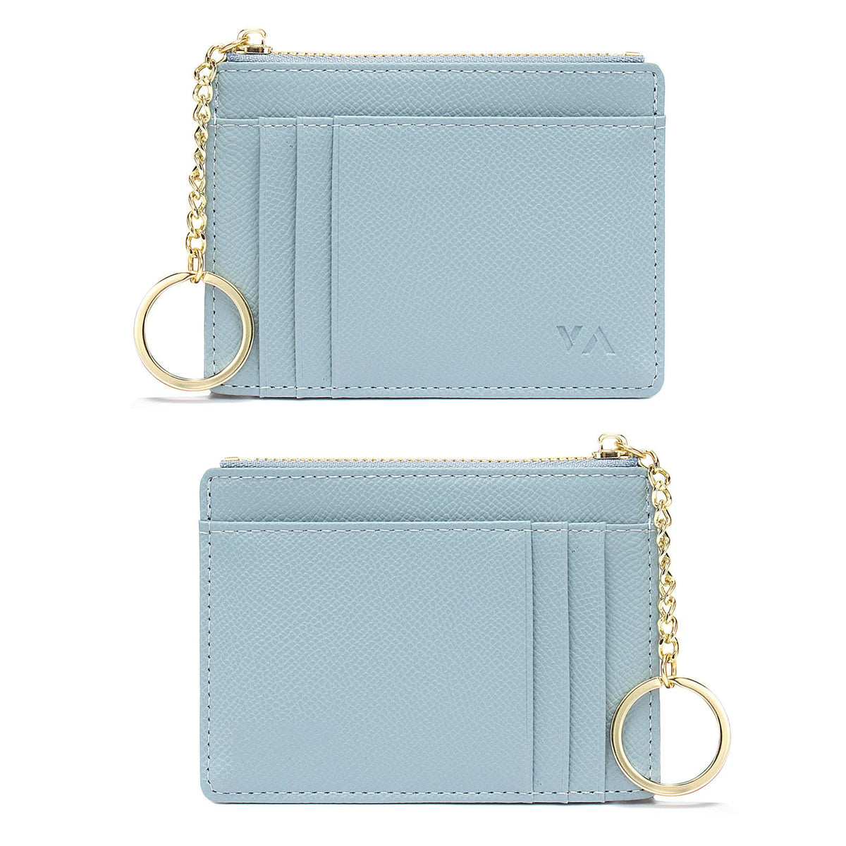 Valentoria slim rfid blocking card holder small pocket wallet keychian zipper coin purse minimalist leather cash & coin & cards case for women men, blue, s, 801, T801
