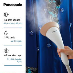 Panasonic 2000W Vertical Garment Steamer, Quick Care with Powerful Steam Upto 40g/min, 1.5X Wider Head, Large 1.5L Detachable Tank, Glove, NI-GSG060WTH, Ideal for Delicate Clothes, Long Garments Abaya