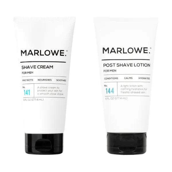 MARLOWE. Shave Cream No. 141 & Post Shave Lotion No. 144 – 6oz Each – Conditioning Shave Cream & Aftershave Lotion for Smooth, Soothing, Close Shave – Men's Shaving Kit Essentials, 2-Pack