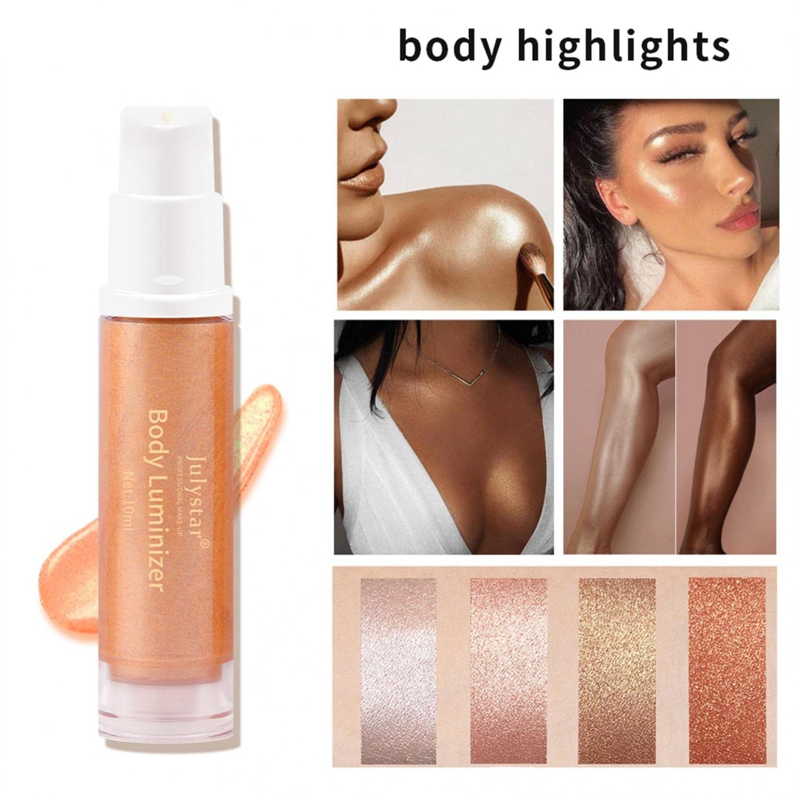 Liquid Highlighter Makeup For Face Cheekbone Body, Shimmer Glow Bronzer Glitter Ultra-Smooth Illuminating Highlighters Makeup, Waterproof Moisturizing Liquid Foundation