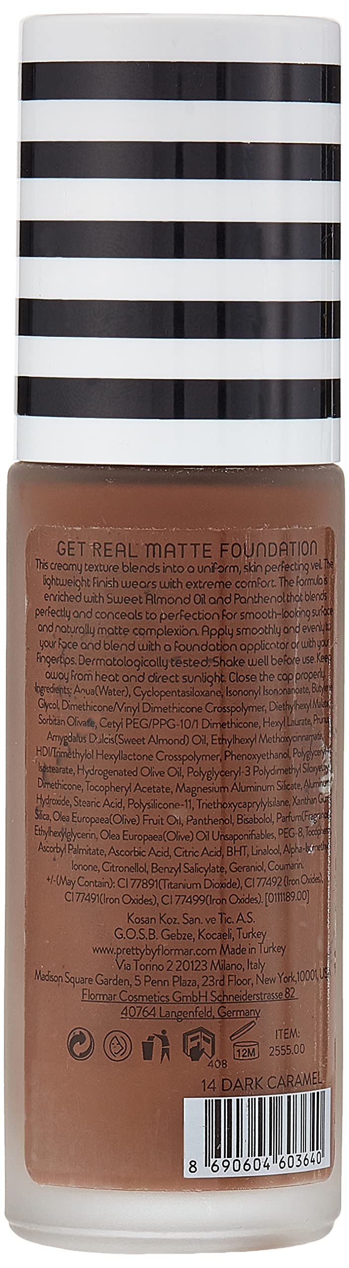 Pretty By Flormar Get Real Matte Foundation, Dark CaRAMel 014, 30 ml