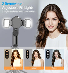 Magnetic Mini Phone Selfie Stick, Mag-Safe 4 in 1 Small Portable Pocket Tripod for iPhone/Android, with Removable Phone Clip, Remote & 2 Fill Light for Photograph/Live Streaming/Video Recording