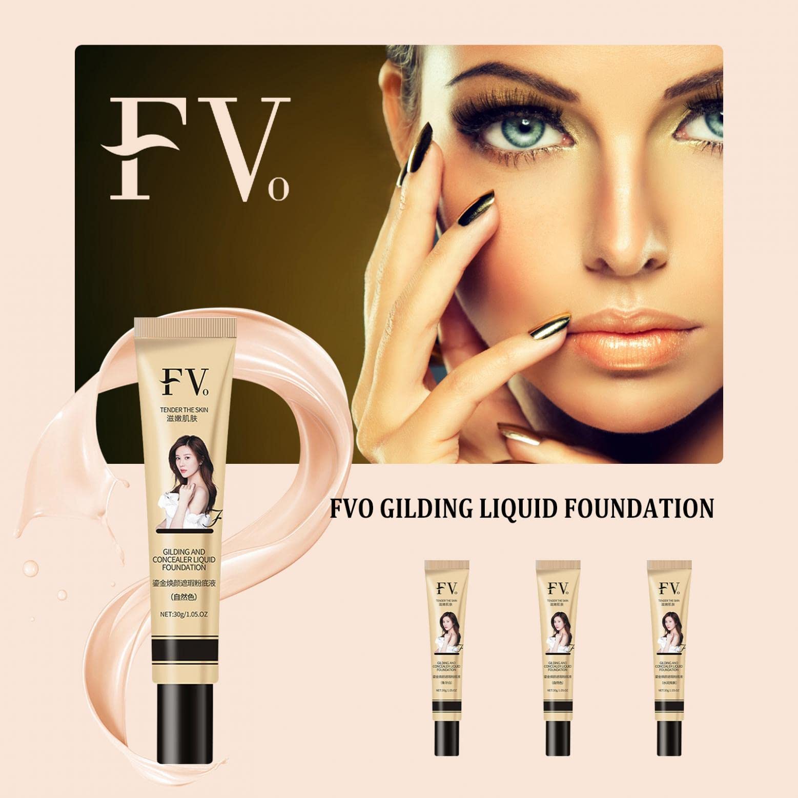 Liquid Foundation Luminous Concealer Cream, Full Coverage Flawless Makeup Base Cream Concealer Matte Waterproof Long Wear Oil Free Liquid Foundation - 30g