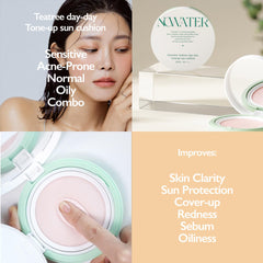 NOWATER Tea Tree Day-day Tone-up Sun Cushion (SPF50+, PA++++) | Sun Protection | #23 Cushion Foundation | Hyaluronic Acid, Niacinamide | Korean Make up for face (0.88 fl.oz) (#23 Natural light)