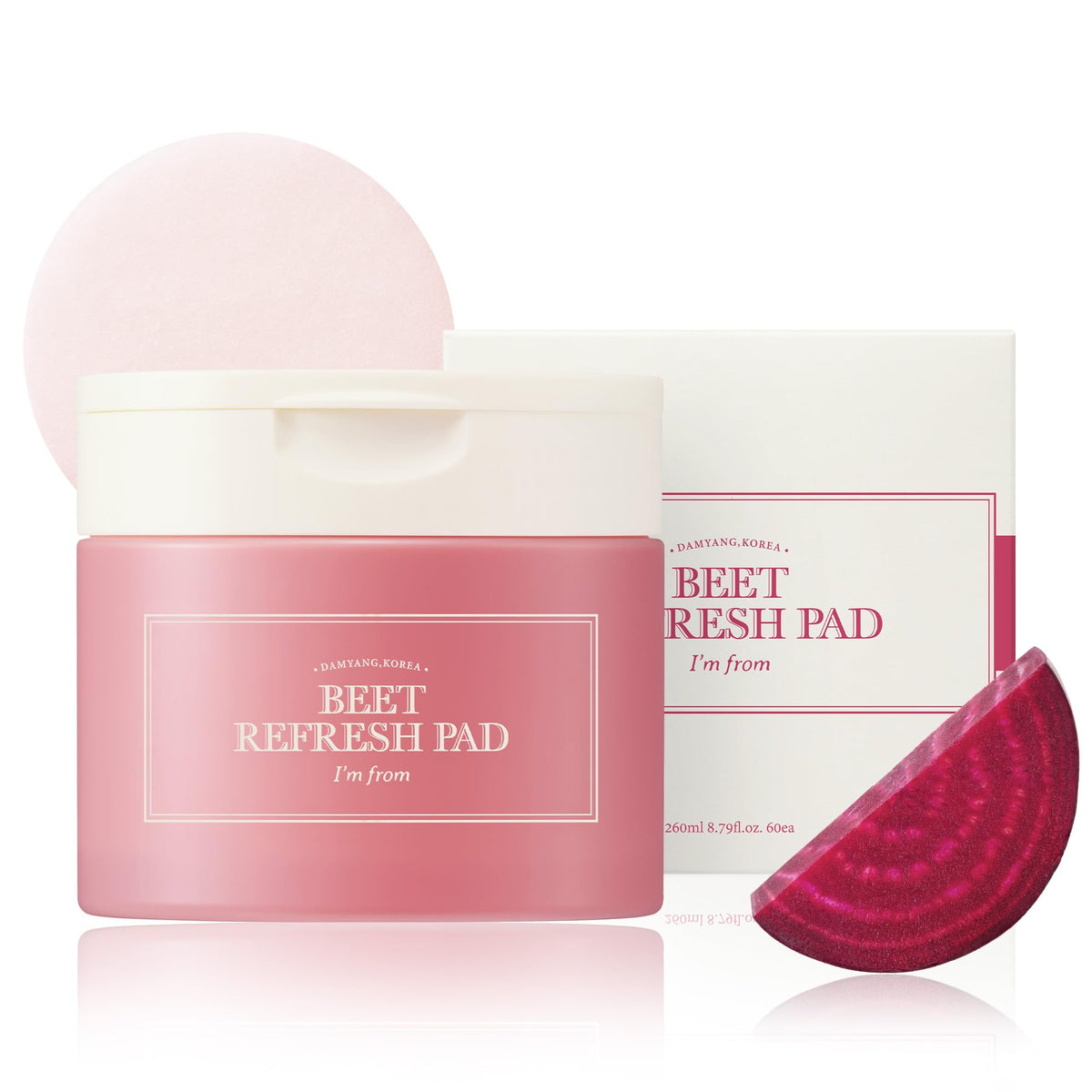 I'm from I’m Beet Refresh Pad 60 Sheets, Triple-Layered Pads Hold 260ml Essence, 20% red Beet Extract Korea, Full of Moisture with a Slice of Red Beet, Vitality for Dull, Rough Skin