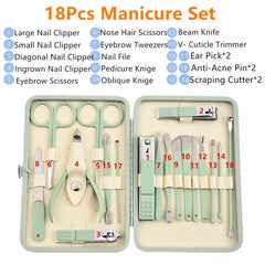 TZAONEN Manicure Set Mens Women Pedicure Set 18 In 1 Finger Nail Grooming Kit with Leather Travel Case Manicure Set Professional Nail Clippers kit Pedicure Care Tools