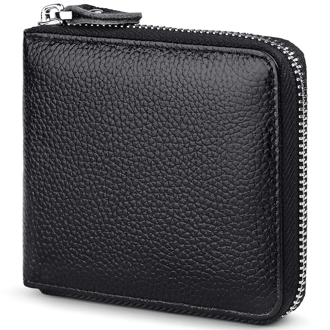 Huztencor Zipper Wallet Men RFID Blocking Leather Bifold Credit Card Wallets (FBA) - Black