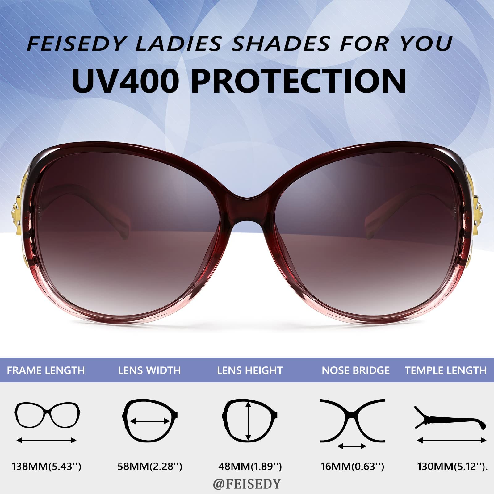 FEISEDY Women Oversized Polarized Sunglasses Ladies Large Shades Classic Fox Sunglasses B2730