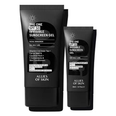 Allies of Skin The One SPF 50 Invisible Sunscreen Gel Duo | Full-Size & Travel-Size Daily Face Sunscreen with Antioxidants & Vitamin C (1.7 oz / 0.7)