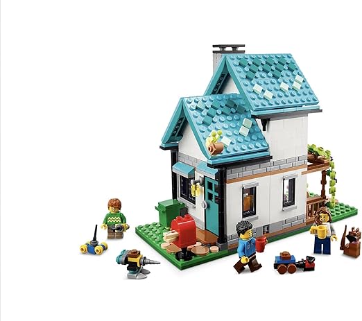 LEGO 31139 Creator 3 in 1 Cosy House Toy Set, Model Building Kit with 3 Different Houses plus Family Minifigures and Accessories, Gift for Kids, Boys and Girls