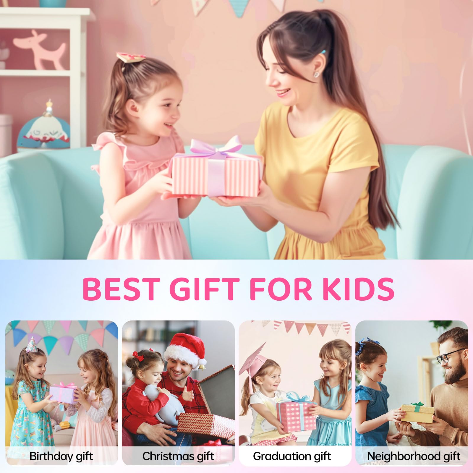 ERTYU Kids Karaoke Microphone Machine for Kids Toys with Wireless Bluetooth Mic Speaker for Toddler Adults Girls Boys Birthday Gifts toys for 4 5 6 7+ Year Old for Family Home Party