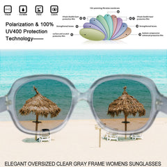 Joopin Polarized Sunglasses for Women, Ladies Big Frame Polarized Eyewear UV400 Protection Driving Fishing - Gris/Blue Pink