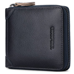 CHANPINCL Mens Genuine Leather Zipper Wallet RFID Secure Large Capacity Double Fold Multi-card Leather Wallets for Men and coin purse, Bluish grey, One size, Rfid Wallet