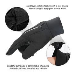 Rukoy Winter Gloves, Winter Thermal Waterproof Full Finger Bicycle Gloves Touch Screen Running Gloves Anti-slip Bike Mittens with Reflective Strips for Men Women Cycling Riding Climbing Hiking Skiing - ‎Black