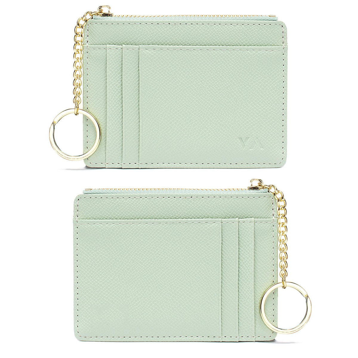 Slim RFID Blocking Card Holder Small Pocket Wallet Keychian Zipper Coin Purse Minimalist Leather Cash & Coin & Cards Case for Women Men, Green, s, Rfid Wallet