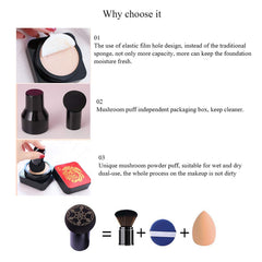 Mushroom Head Air Cushion CC Cream High Coverage Foundation Long Lasting Waterproof Brighten BB Moisturizing Medium Concealer For Oily Skin Hides Face Pores ,with Makeup Sponge
