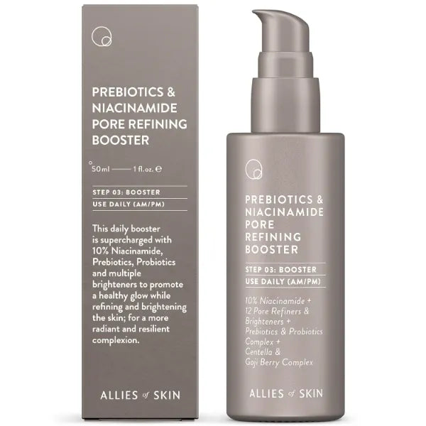 Allies of Skin Prebiotics & Niacinamide Pore Refining Booster | Minimize the Appearance of Pores with Goji Berry & Probiotics Complex | Calm Redness and Treat Blemish Prone, Dull Skin - 50ml